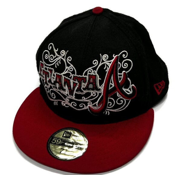 Atlanta Braves Hat Cap New Era Fitted 7 5/8 59Fifty Wool Black Baseball MLB - Picture 1 of 10